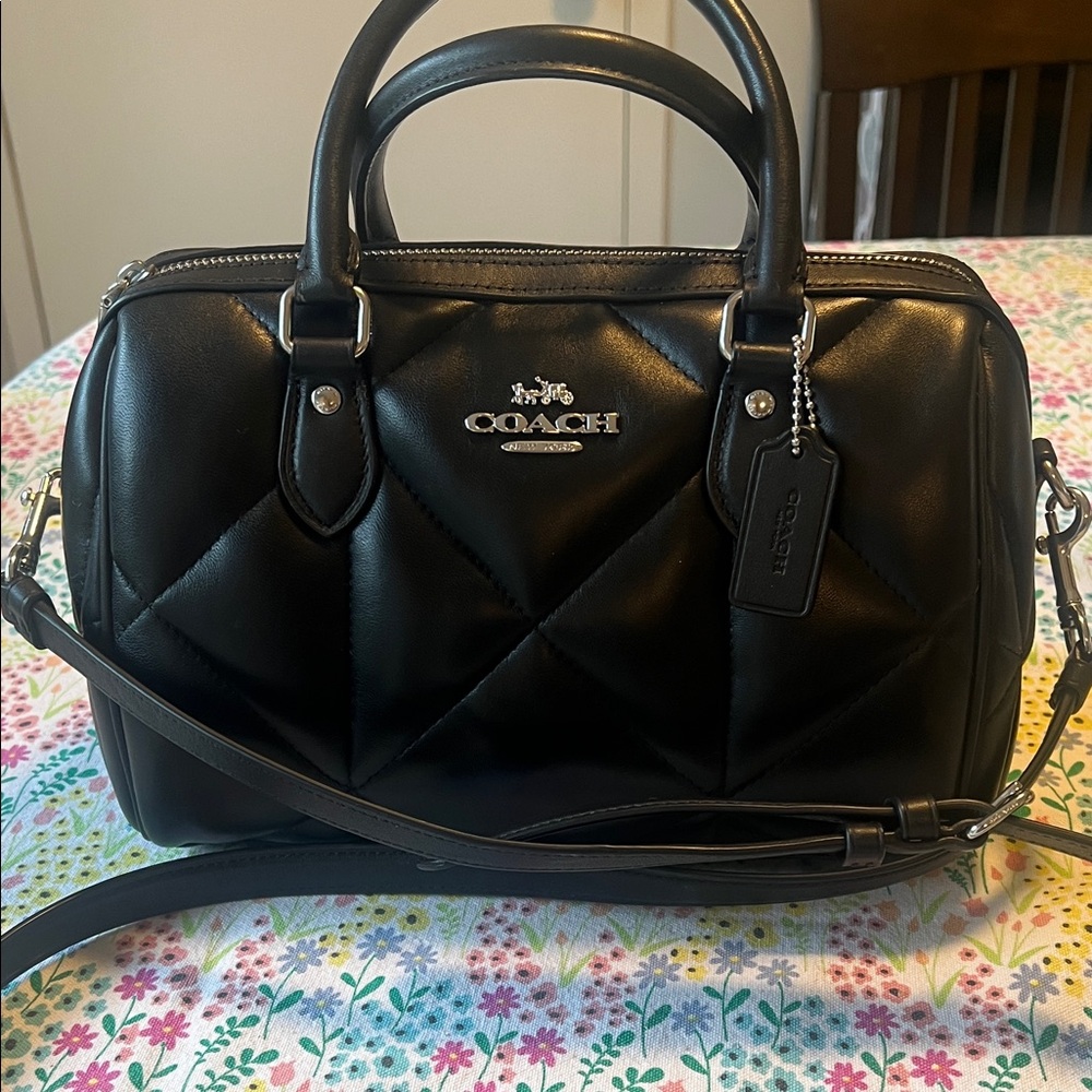 Coach Rowan Black Quilted Leather Satchel with Crossbody Strap